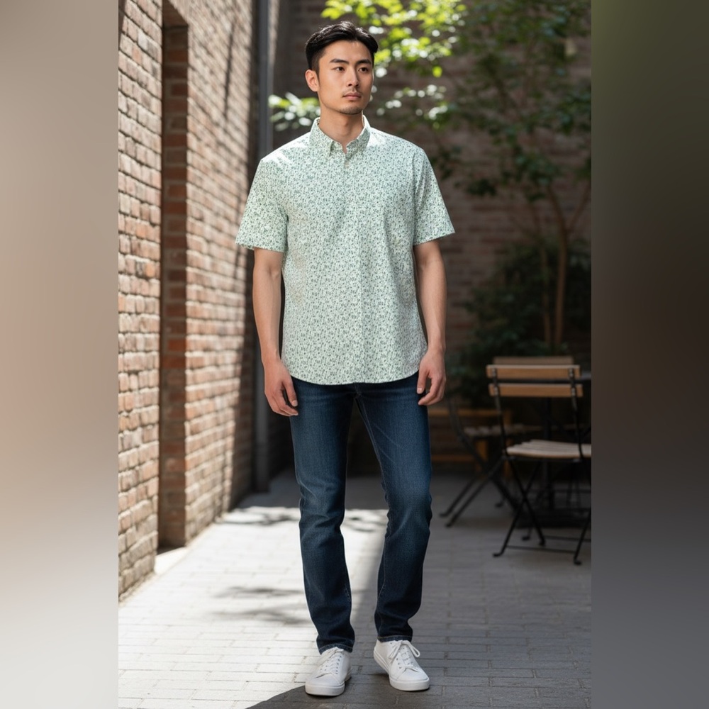 Men’s Heritage Report short-sleeved button-up shirt. NWT